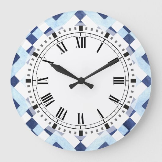 Blauw en wit Marokkaans Geometric Kitchen Vierkante Klok (Voorkant)