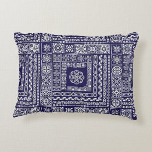  Blauw en Wit Marokkaans Patroon Accent Kussen