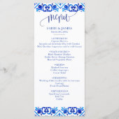 Blauw en Wit Marokkaans Patroon Bruiloft Menu (Voorkant)