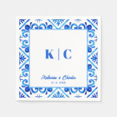 Blauw en Wit Marokkaans Patroon Bruiloft Servet (Voorkant)