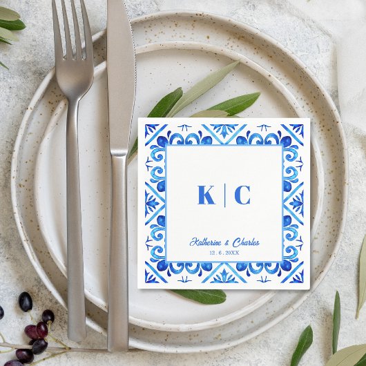 Blauw en Wit Marokkaans Patroon Bruiloft Servet