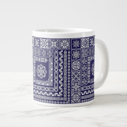  Blauw en Wit Marokkaans Patroon Grote Koffiekop (Voorkant rechts)