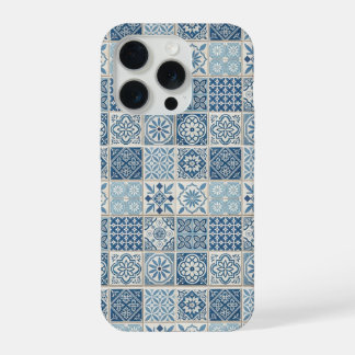 Blauw en Wit Marokkaans Tegelhoesje – Geometri iPhone 15 Pro Case