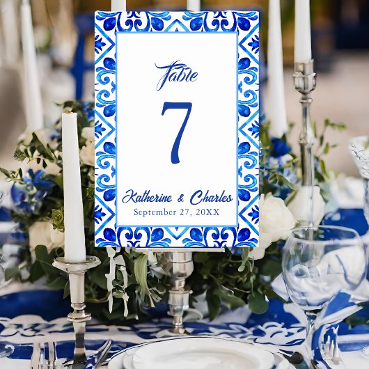 Blauw en Wit Marokkaanse Tegel Patroon Bruiloft Kaart