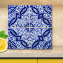 Blauw en Wit Mediterraan Azulejo Patroon