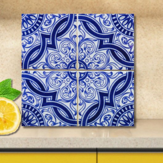 Blauw en Wit Mediterraan Azulejo Patroon Tegeltje