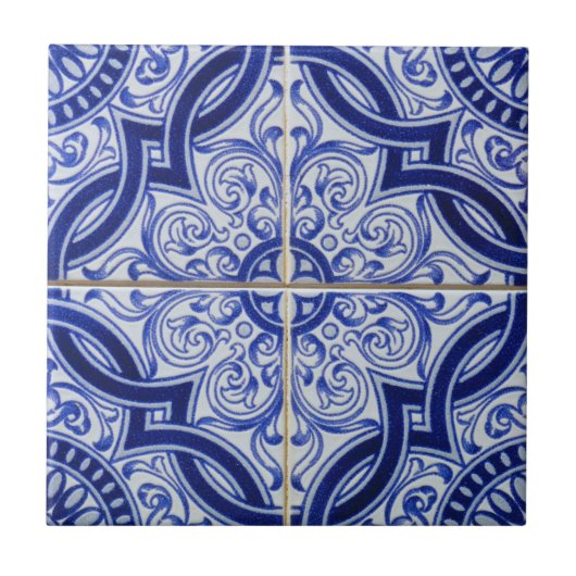 Blauw en Wit Mediterraan Azulejo Patroon Tegeltje (Voorkant)