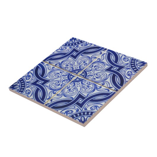 Blauw en Wit Mediterraan Azulejo Patroon Tegeltje (Zijkant)