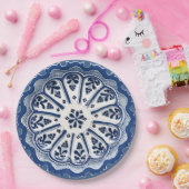 Blauw en Wit Mediterraan Bloemen Faux China Papieren Bordje (Feest)