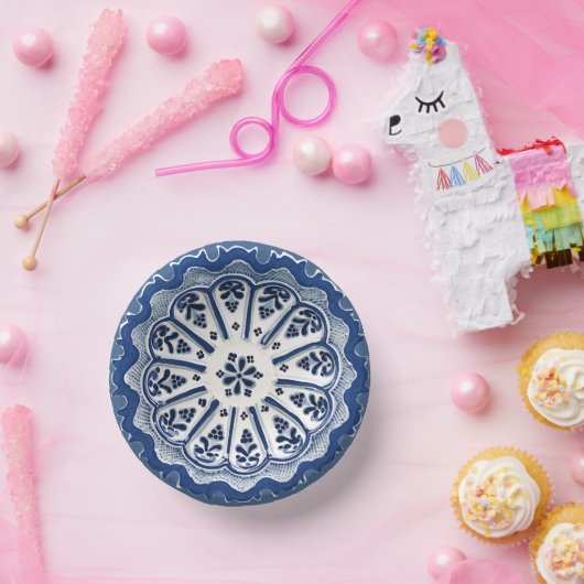 Blauw en Wit Mediterraan Bloemen Faux China Papieren Kommen (Feest)