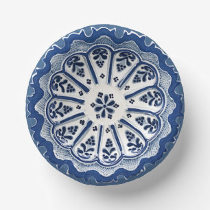 Blauw en Wit Mediterraan Bloemen Faux China Papieren Kommen
