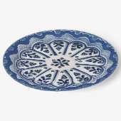 Blauw en wit mediterraan bloemmotief namaak porsel papieren bordje (Gekanteld)