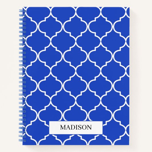 Blauw en wit mediterraan Marokkaans patroon Notitieboek (Voorkant)