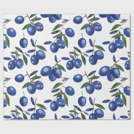 Blauw en wit Mediterraan Olijven Cadeaupapier