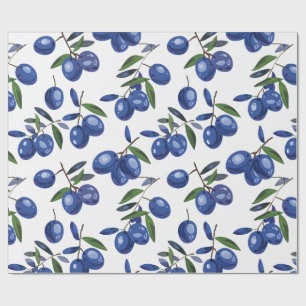 Blauw en wit Mediterraan Olijven Cadeaupapier