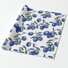 Blauw en wit Mediterraan Olijven Cadeaupapier