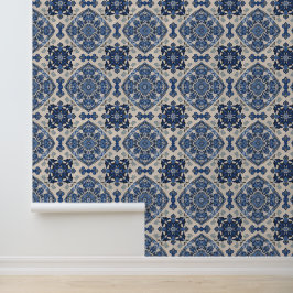 Blauw en wit mediterraan patroon behang