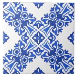 Blauw en Wit Mediterraan Patroon Tegeltje