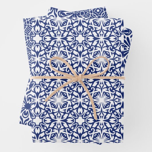 Blauw en wit mediterraan profiel inpakpapier vel (In situ)