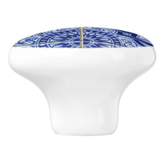 Blauw en Wit Mediterraan Tegel Patroon Elegant Keramische Knop (Zijkant)
