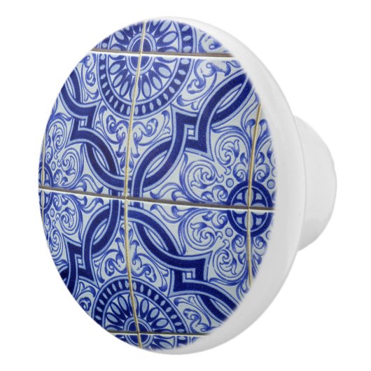 Blauw en Wit Mediterraan Tegel Patroon Elegant Keramische Knop (Rechts)
