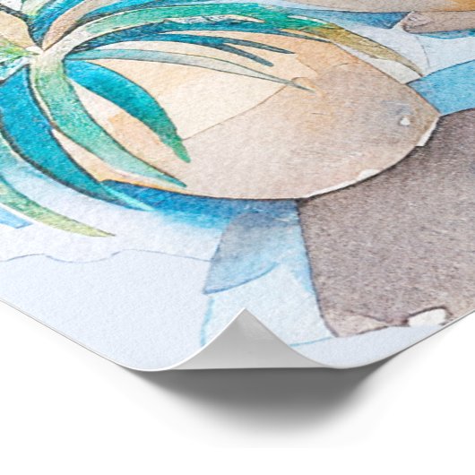 Blauw en Wit Mediterraans Santorini Travel Art Poster (Hoek)