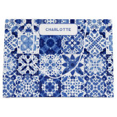 Blauw en wit mediterrane Tegel gepersonaliseerd Groot Cadeauzakje (Voorkant)