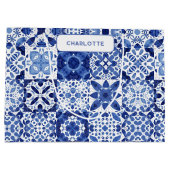 Blauw en wit mediterrane Tegel gepersonaliseerd Groot Cadeauzakje (Achterkant)