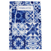 Blauw en wit mediterrane Tegel gepersonaliseerd Medium Cadeauzakje (Voorkant)