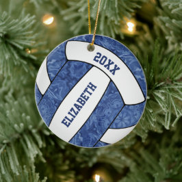 blauw en wit meisjes volleybal keramisch ornament