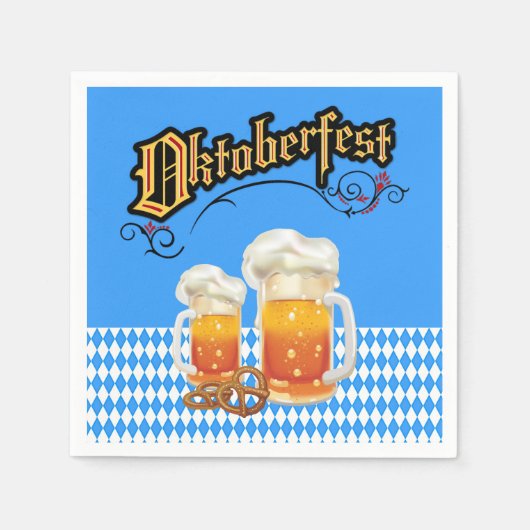 Blauw en wit met Beer Steins Oktoberfest Napkin Servet (Voorkant)