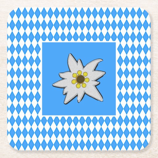 Blauw en wit met Edelweiss Oktoberfest Kartonnen Onderzetters (Voorkant)