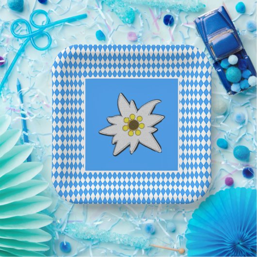 Blauw en wit met Edelweiss Oktoberfest Papieren Bordje (Feest)