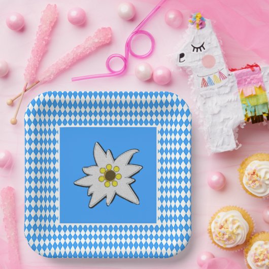Blauw en wit met Edelweiss Oktoberfest Papieren Bordje (Feest)