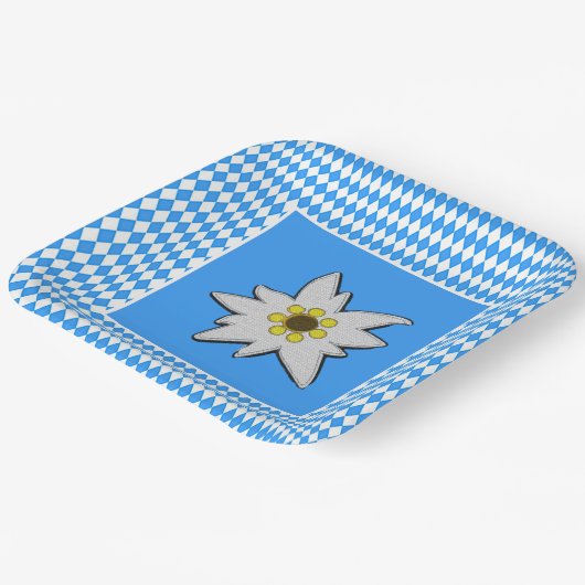 Blauw en wit met Edelweiss Oktoberfest Papieren Bordje (Gebogen)