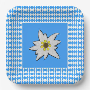 Blauw en wit met Edelweiss Oktoberfest Papieren Bordje