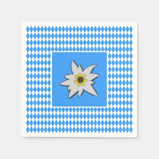 Blauw en wit met Edelweiss Oktoberfest Servet (Voorkant)