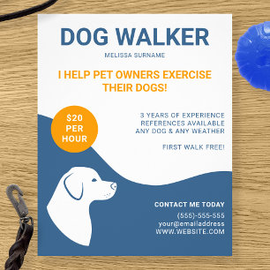 Blauw en wit met Oranje Sjabloon van de Dog Walker Flyer
