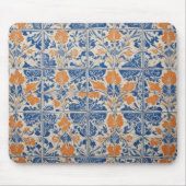 Blauw en wit met Oranje Tegels Muismat (Voorkant)