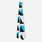 Blauw en Wit met Zwart Shakespeare Silhouet Stropdas (Achterkant)