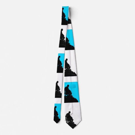 Blauw en Wit met Zwart Shakespeare Silhouet Stropdas (Achterkant)