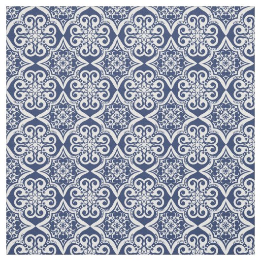 Blauw en Wit Mexicaanse Tegel Patroon Stof (Swatch)