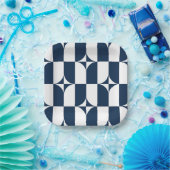 Blauw en wit midden van de eeuw met moderne grens papieren bordje (Feest)