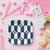 Blauw en wit midden van de eeuw met moderne grens papieren bordje (Feest)