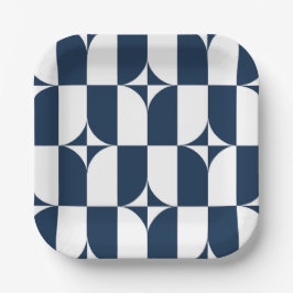 Blauw en wit midden van de eeuw met moderne grens papieren bordje