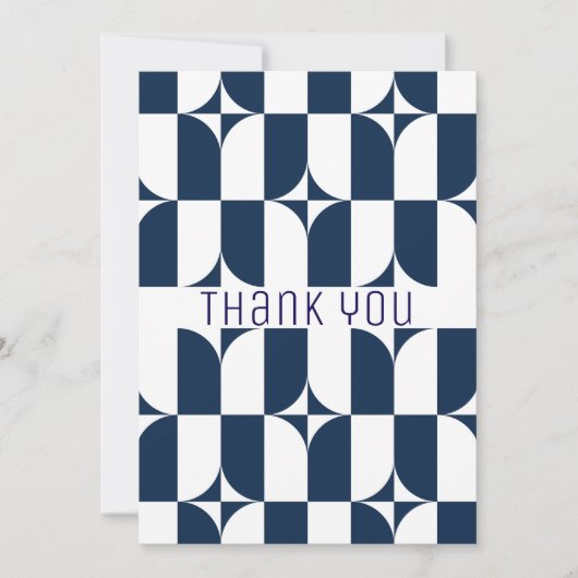 Blauw en wit midden van de eeuw modern bedankkaart (Voorkant)
