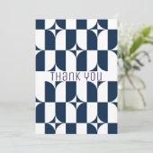 Blauw en wit midden van de eeuw modern bedankkaart (Staand voorkant)