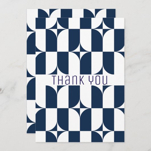 Blauw en wit midden van de eeuw modern bedankkaart (Voorkant / Achterkant)