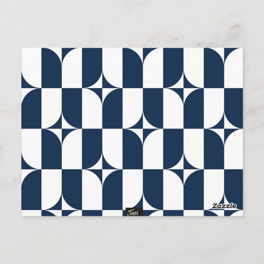 Blauw en wit midden van de eeuw modern briefkaart (Achterkant)