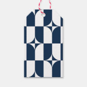 Blauw en wit midden van de eeuw modern cadeaulabel (Voorkant)